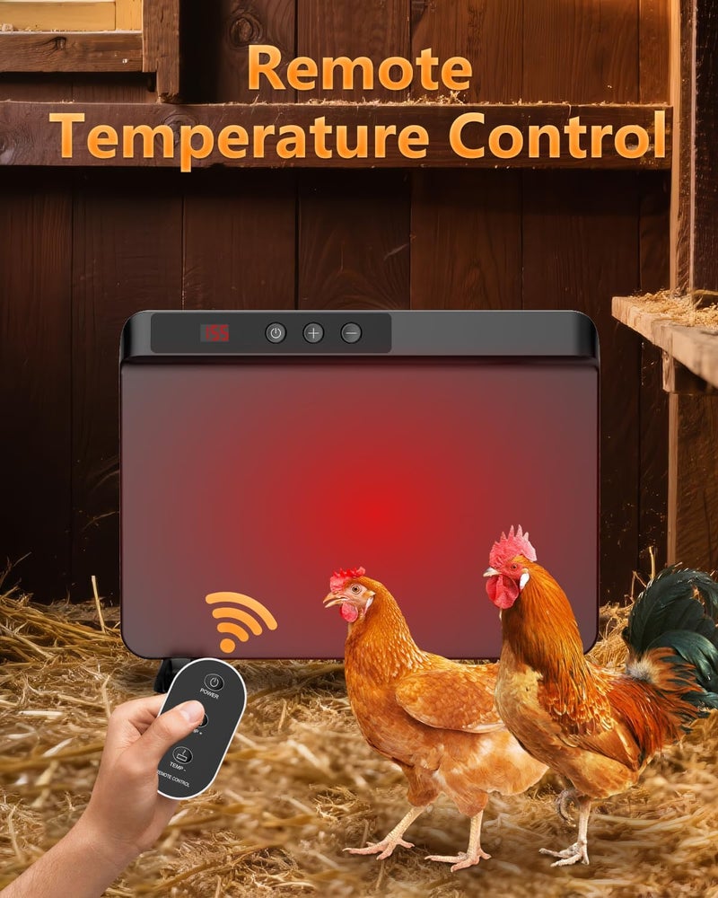 TIMEBAL 2025 Smart Chicken Coop Heater with Adjustable Temperature Remote Control, 200 Watts Radiant Heat Flat Panel Heaters for Winter Heating,Adaptable to Timer and Temp Controllers (Black) - Image 5